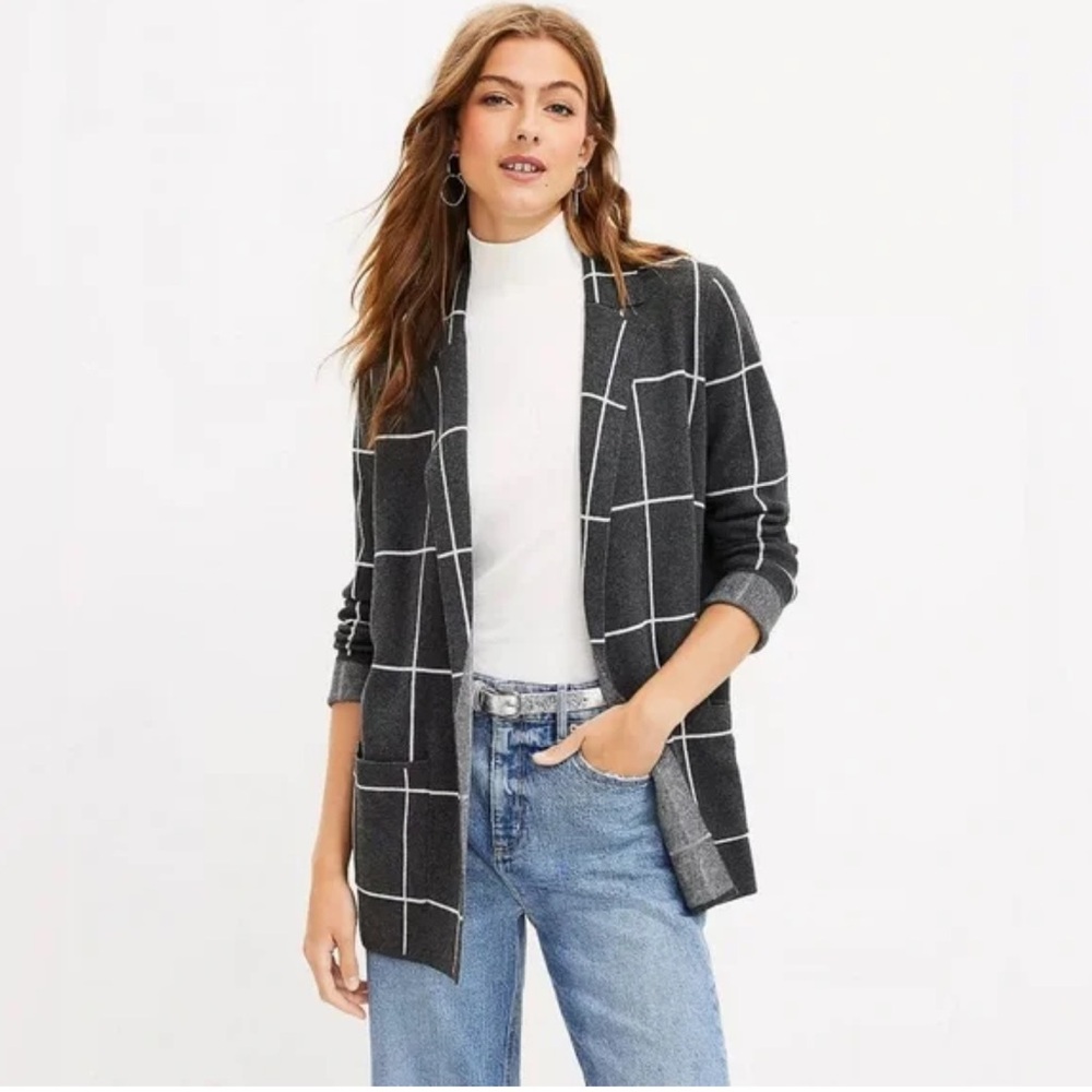 Loft Windowpane Relaxed Sweater Blazer
